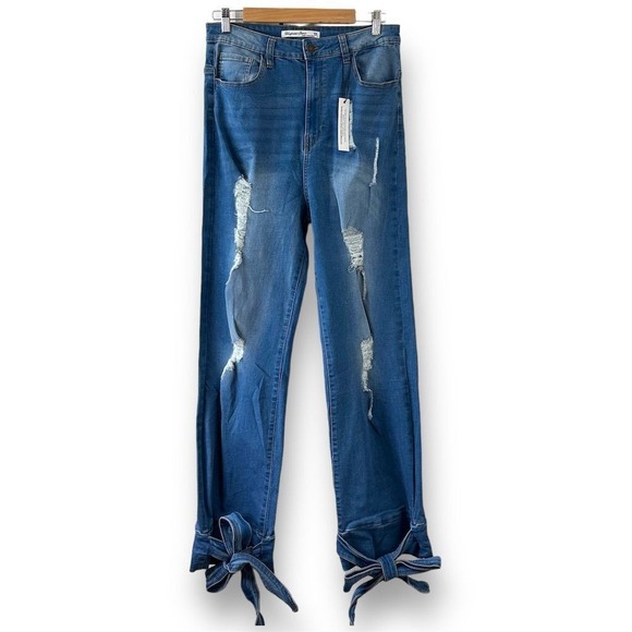 Highway Jeans Women's Size‎ 13 Distressed High-Rise Ankle Ties Jeans Blue - Picture 2 of 10